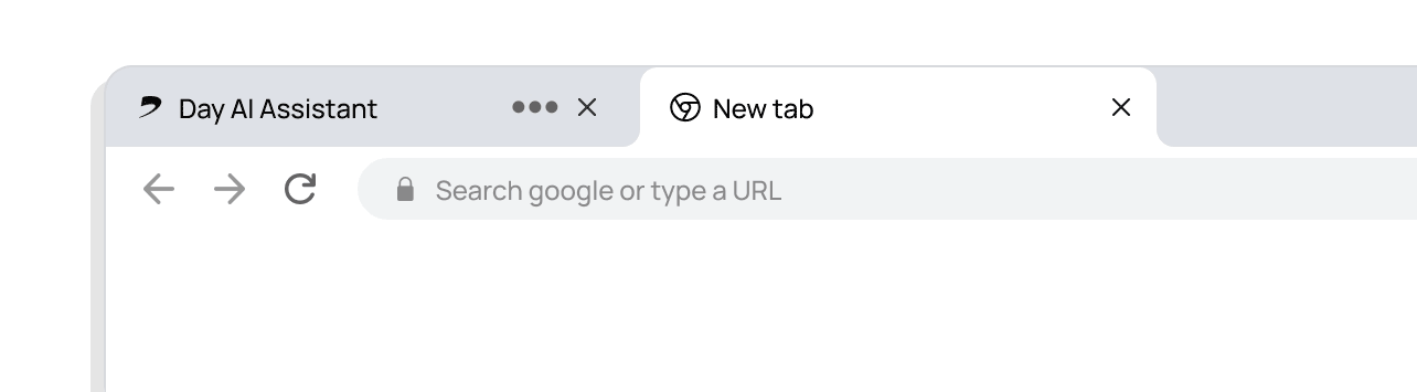 A browser with a Day AI Assistant tab still working while the user switches to a new tab
