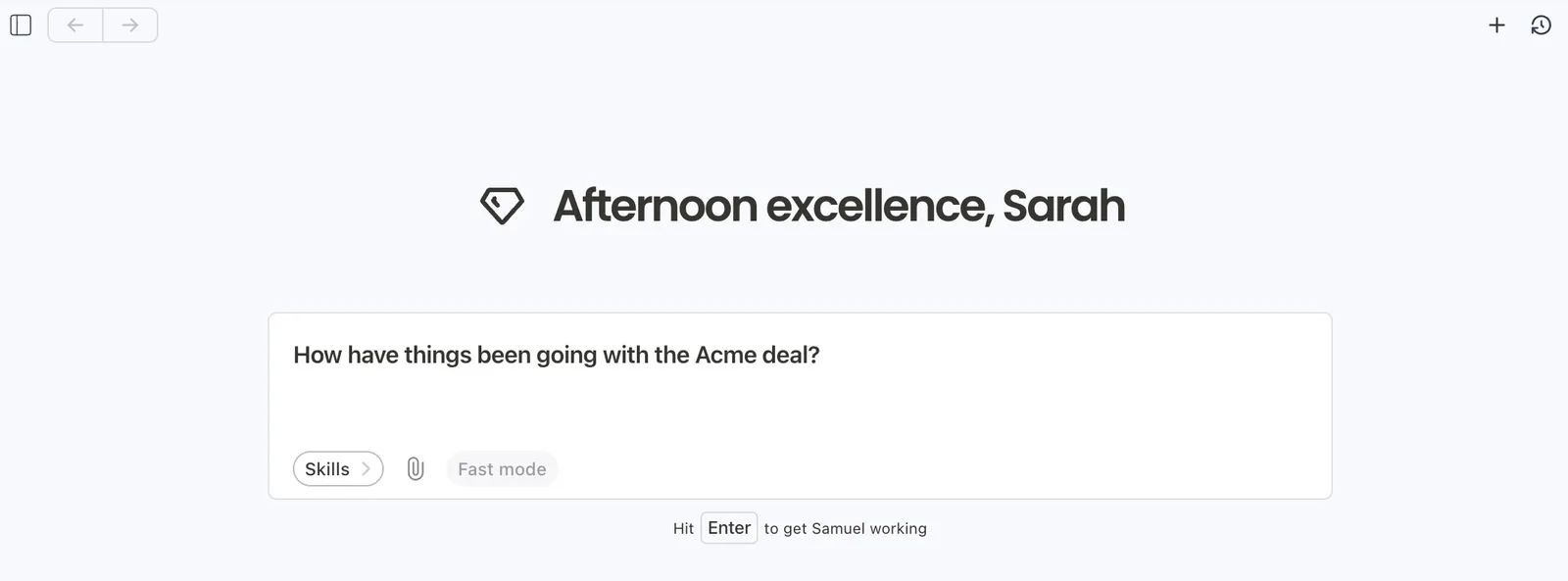 The Day AI Home screen where you start chatting with your Assistant