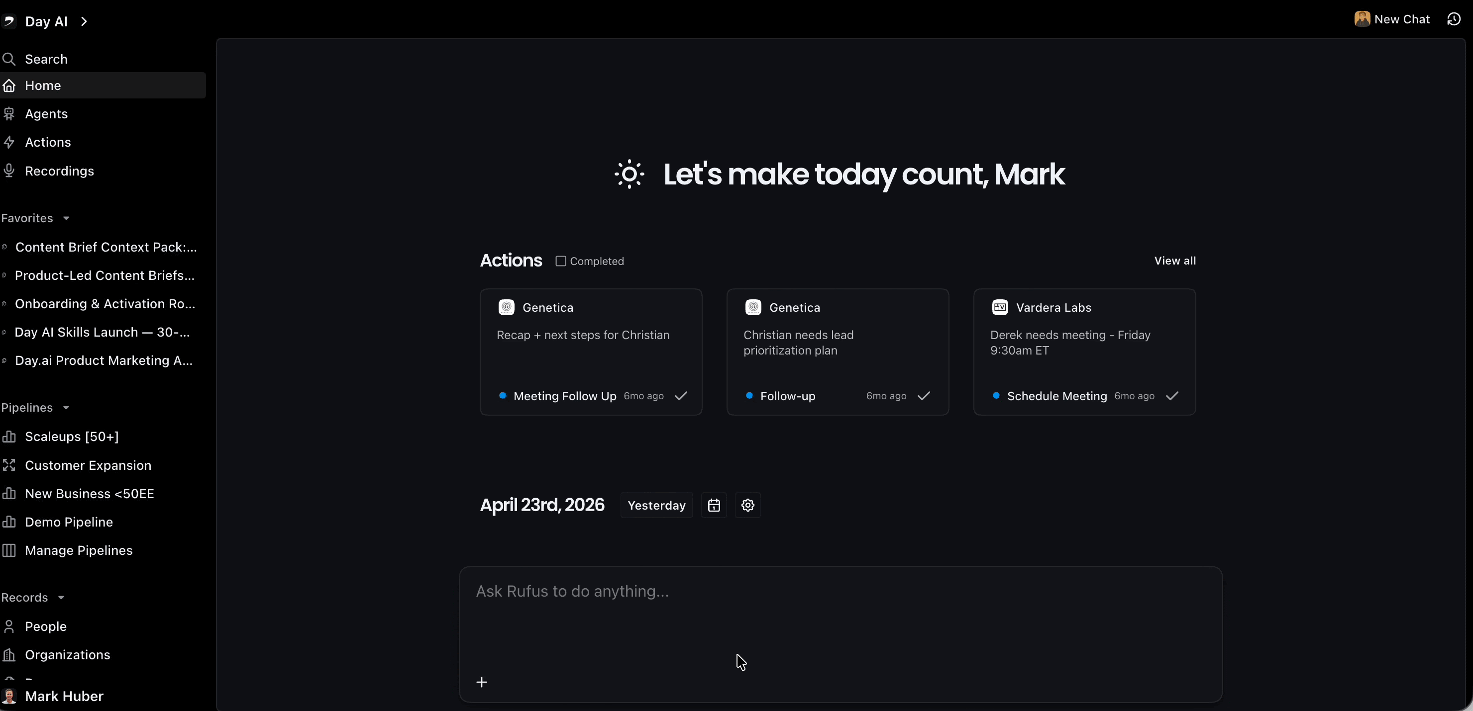 Going from the Day AI Home screen to Workspace Settings, where connectors are set up
