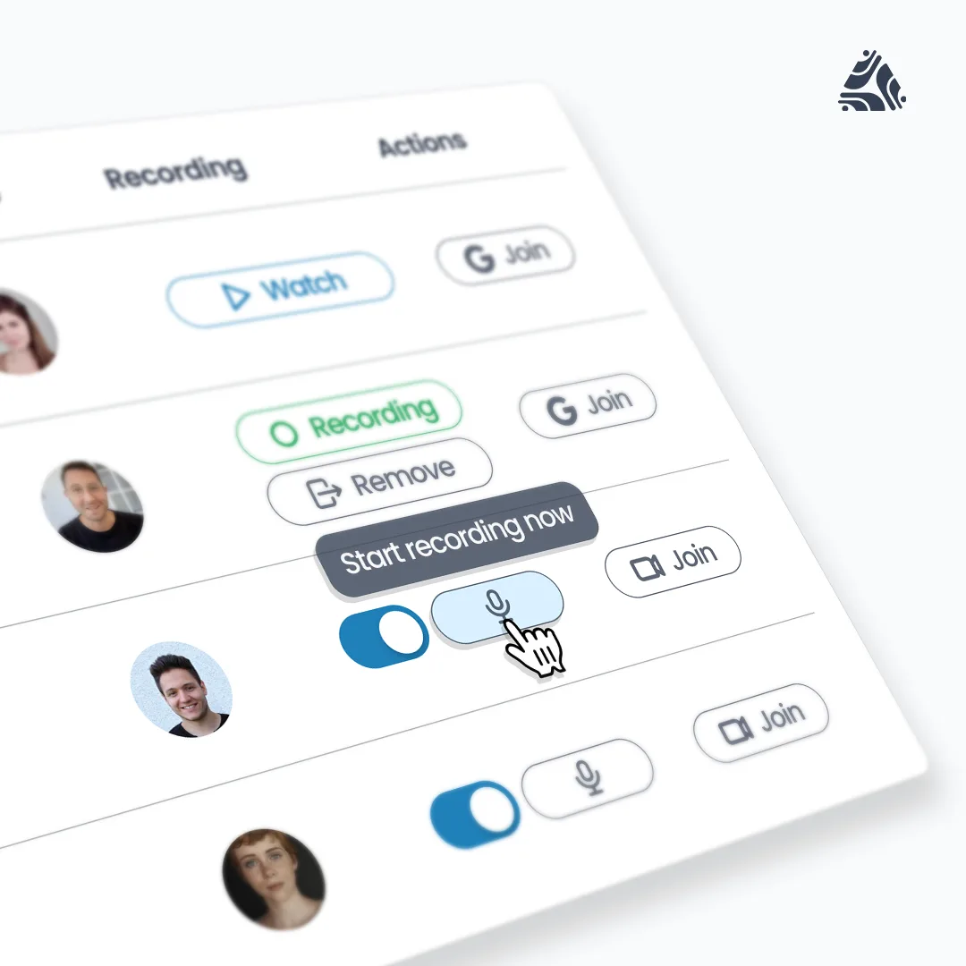 Meeting controls to watch, join, remove, or start recording a meeting on demand